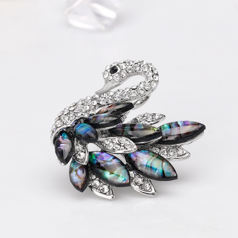 Silver Abalone Swan Brooch Pin